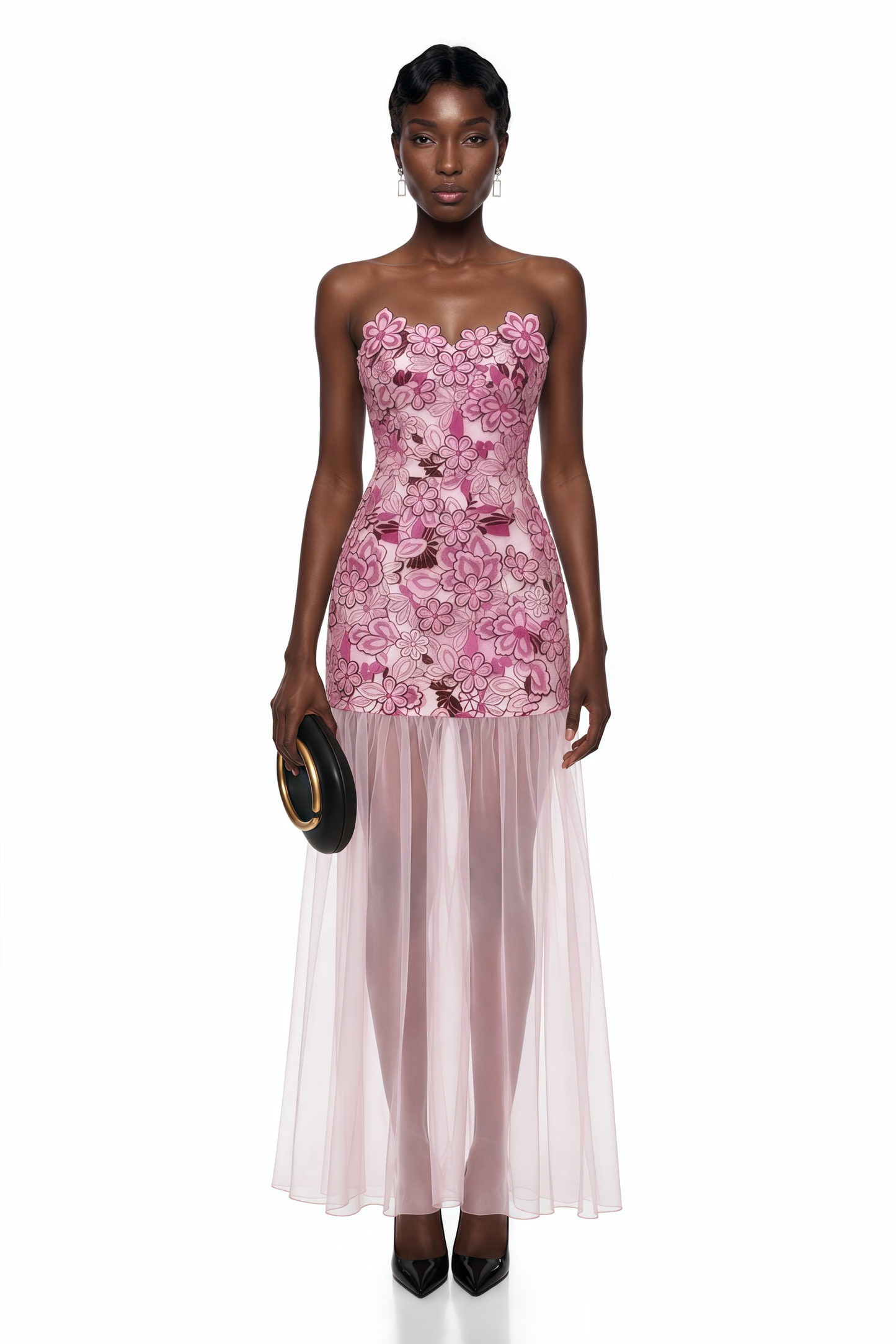 Mikaere Pink Off Shoulder Maxi Dress with 3D Florals
