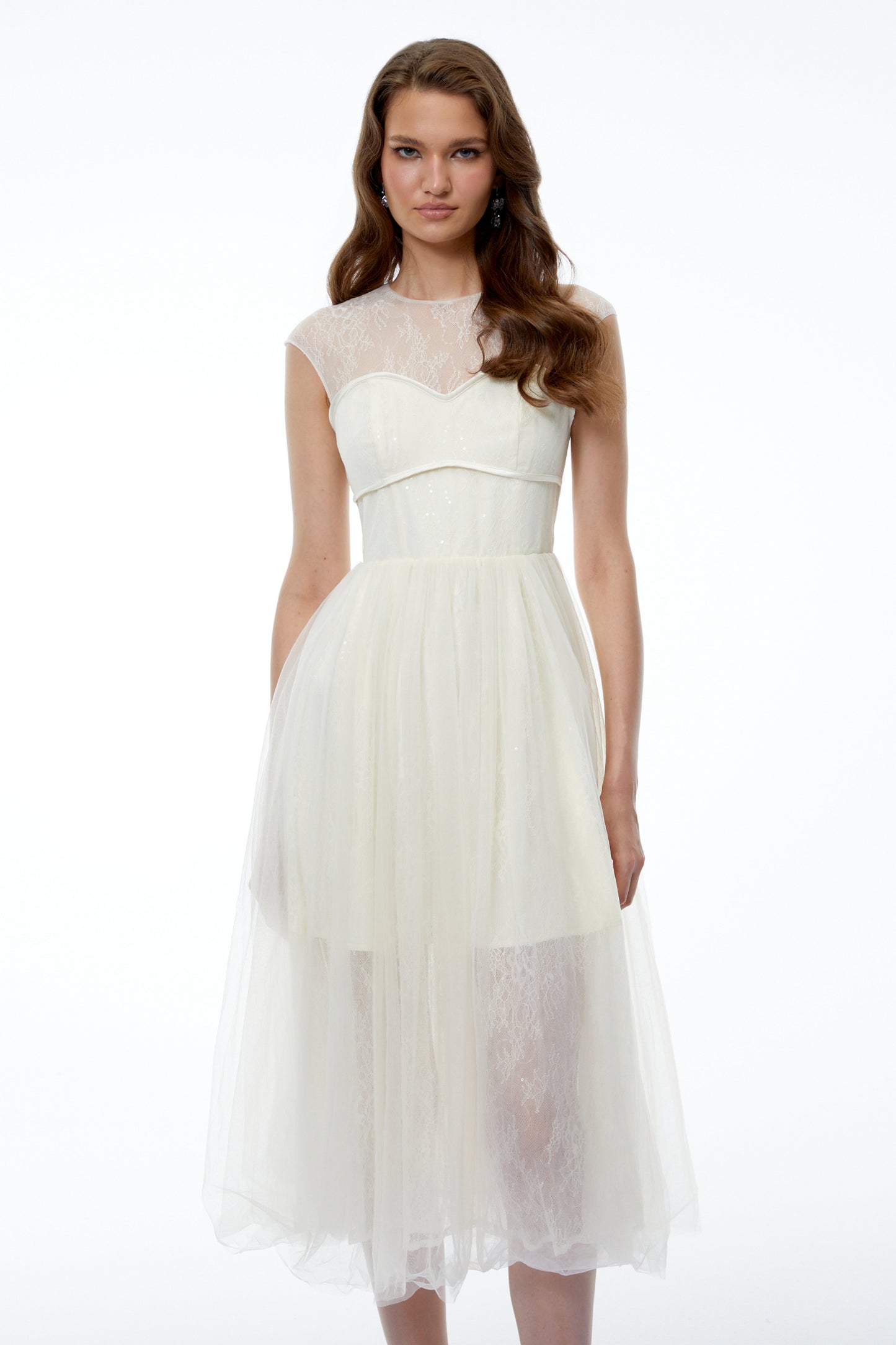 Mila Cream Semi-Sheer Tulle Midi Dress