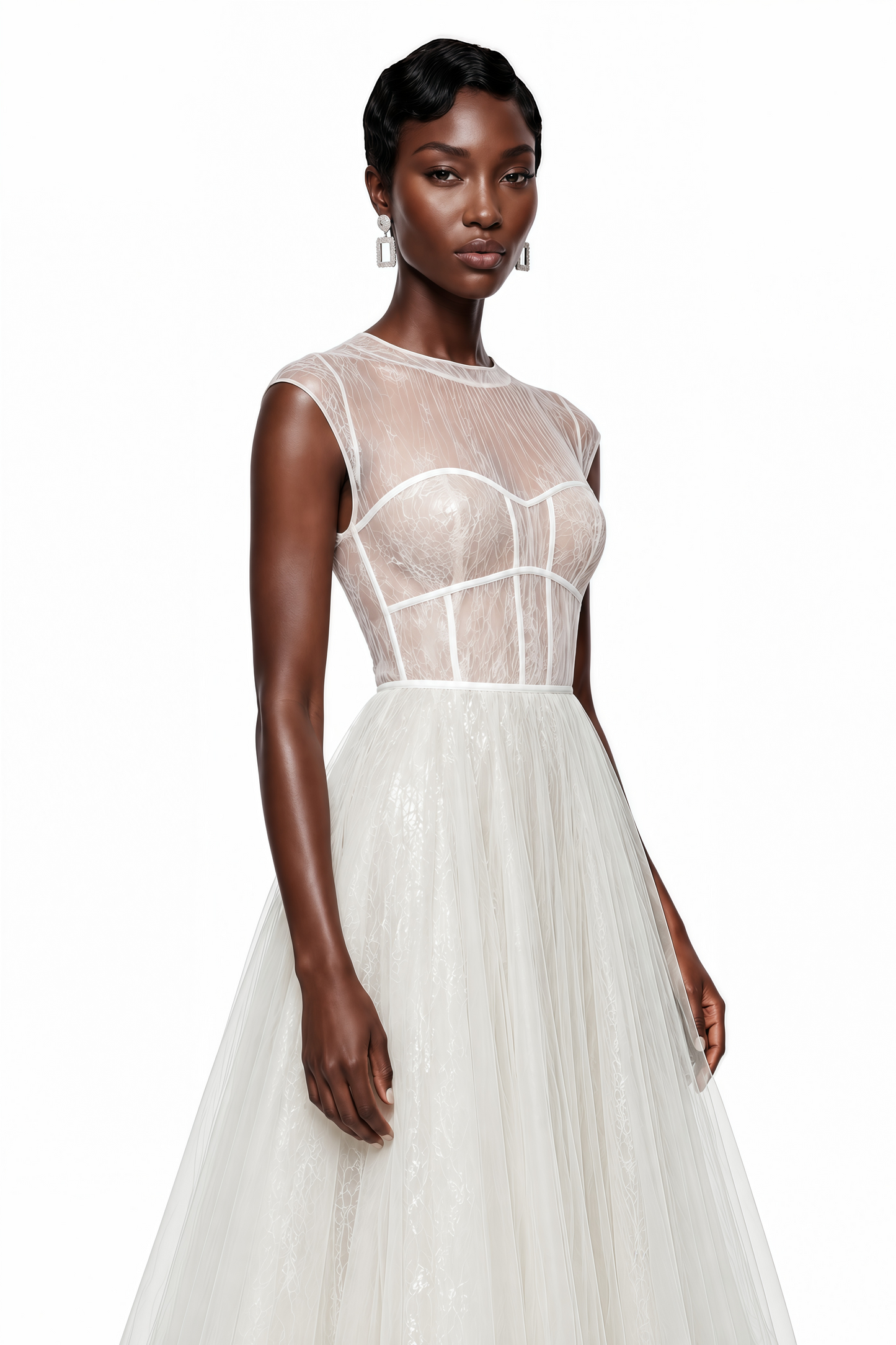 Mila Cream Semi-Sheer Tulle Midi Dress