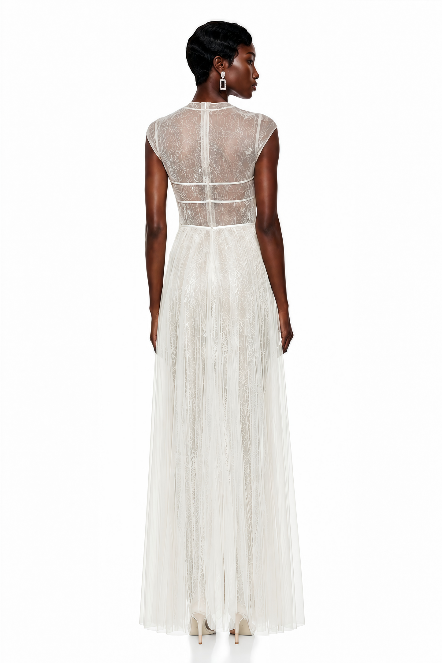 Mila Cream Semi-Sheer Tulle Midi Dress
