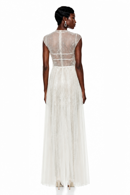 Mila Cream Semi-Sheer Tulle Midi Dress