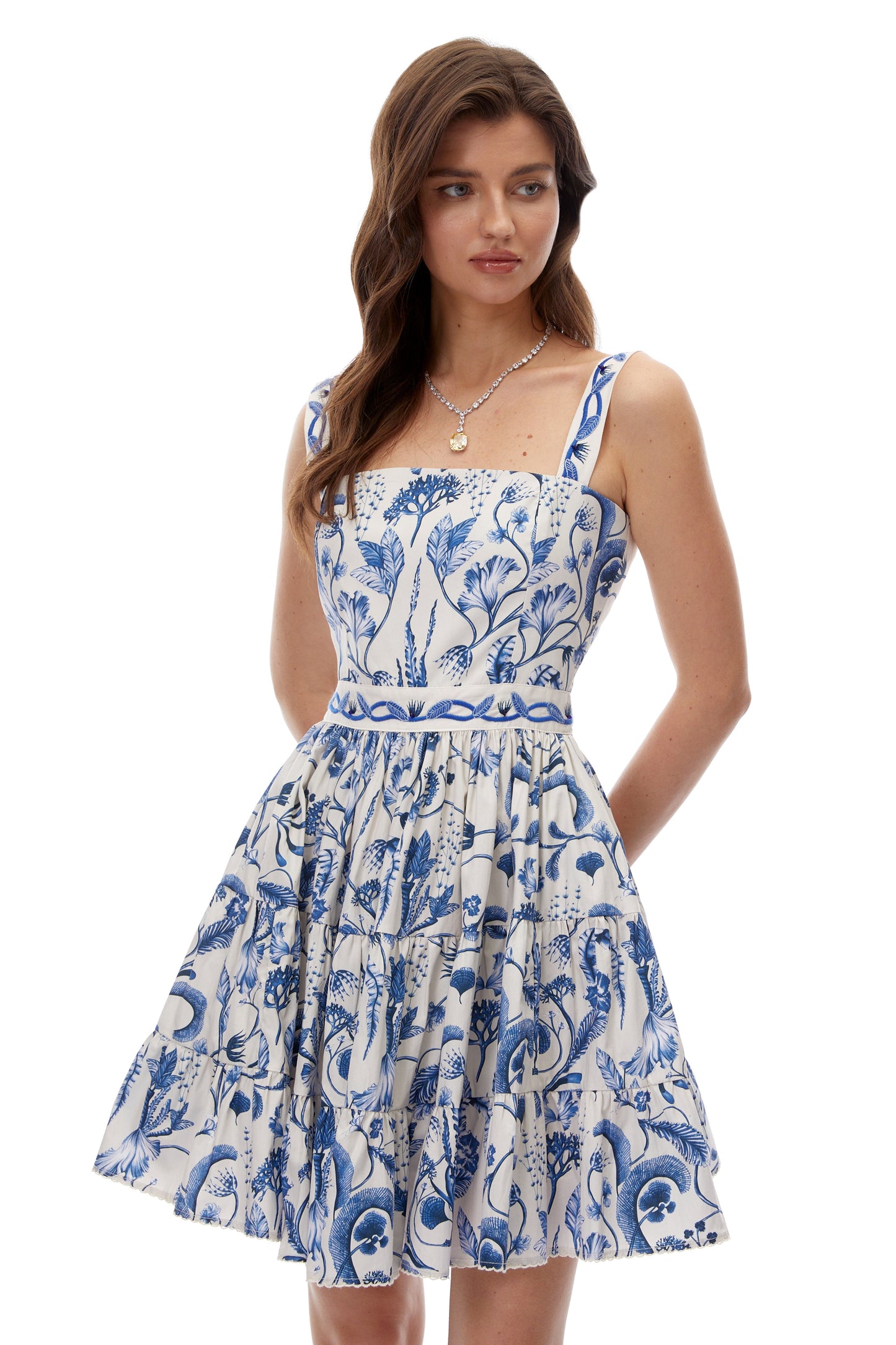 Milford Blue Floral Print Ruffled Mini Dress