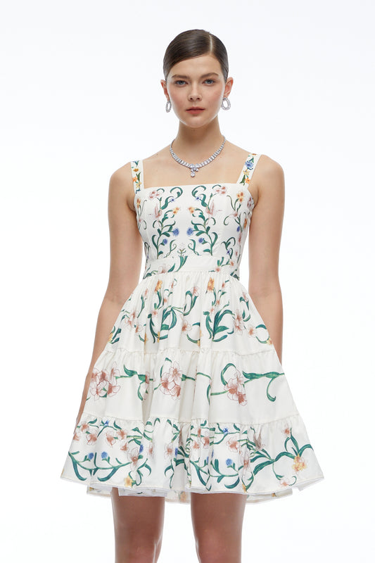 Soline Green Floral Print Ruffled Mini Dress