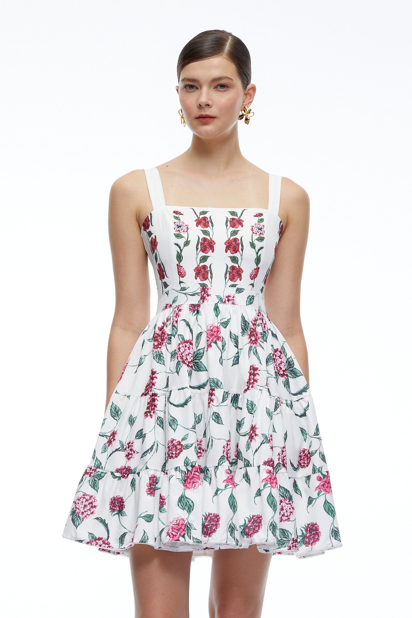 Soline White Floral Print Ruffled Mini Dress