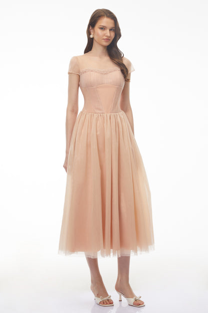 Millie Pink Ruffled Mesh Fairycore Maxi Dress