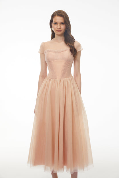 Millie Pink Ruffled Mesh Fairycore Maxi Dress