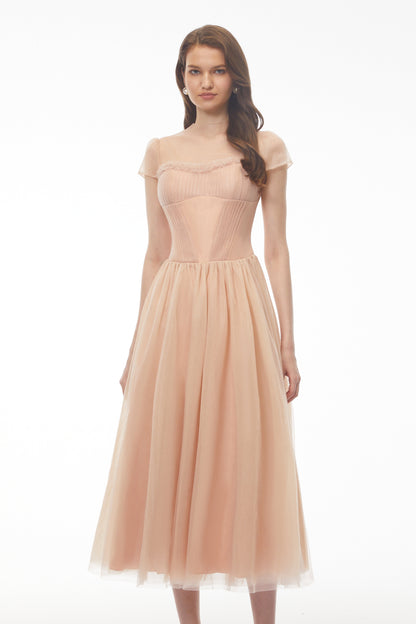 Millie Pink Ruffled Mesh Fairycore Maxi Dress
