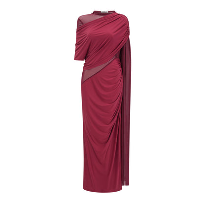 Mioara Red Asymmetrical Draped Cape Design Dress