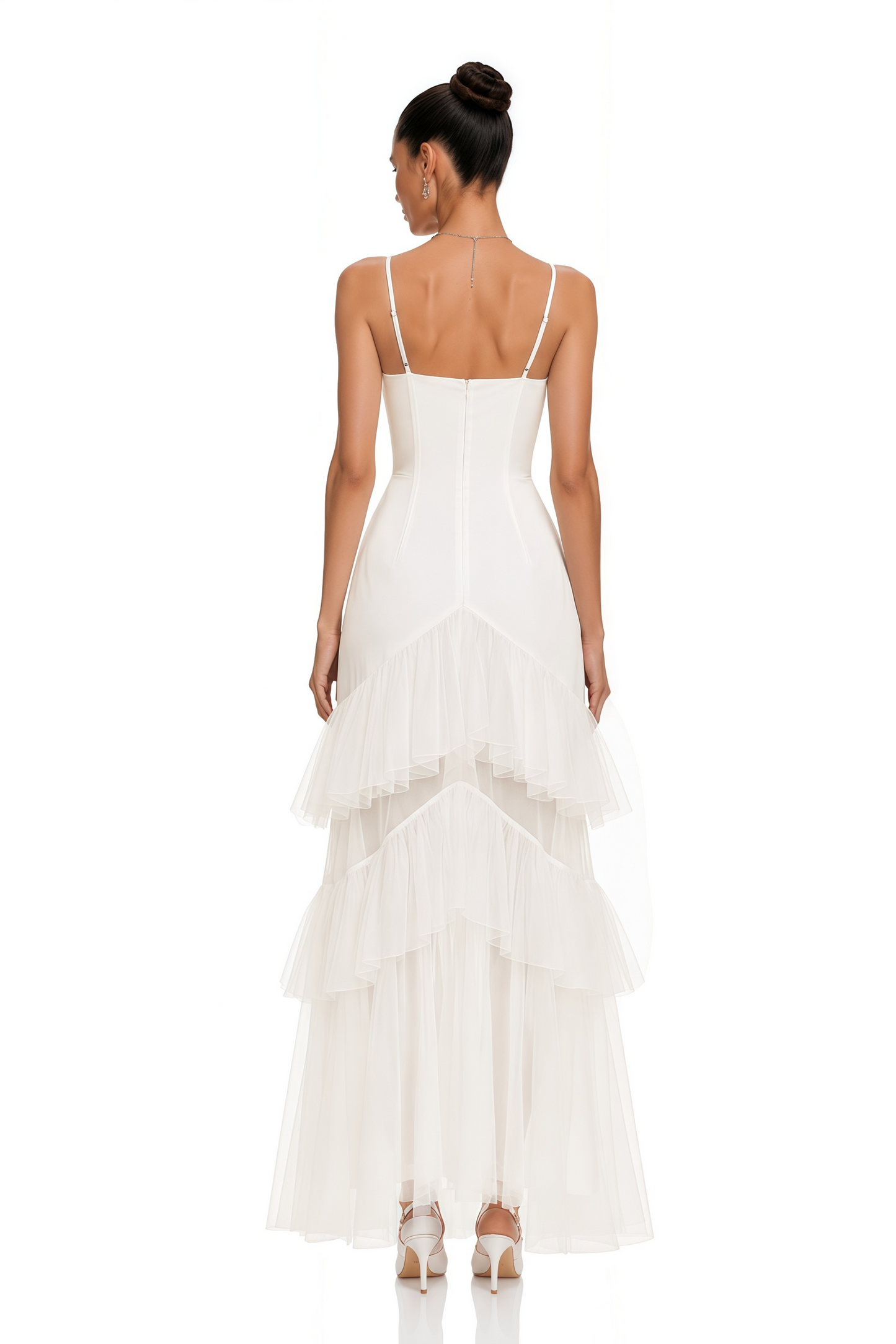 Mireille White Floral Print Ruffled Maxi Dress