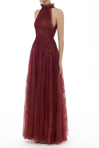 Amandine Red Halterneck Semi-sheer Maxi Dress