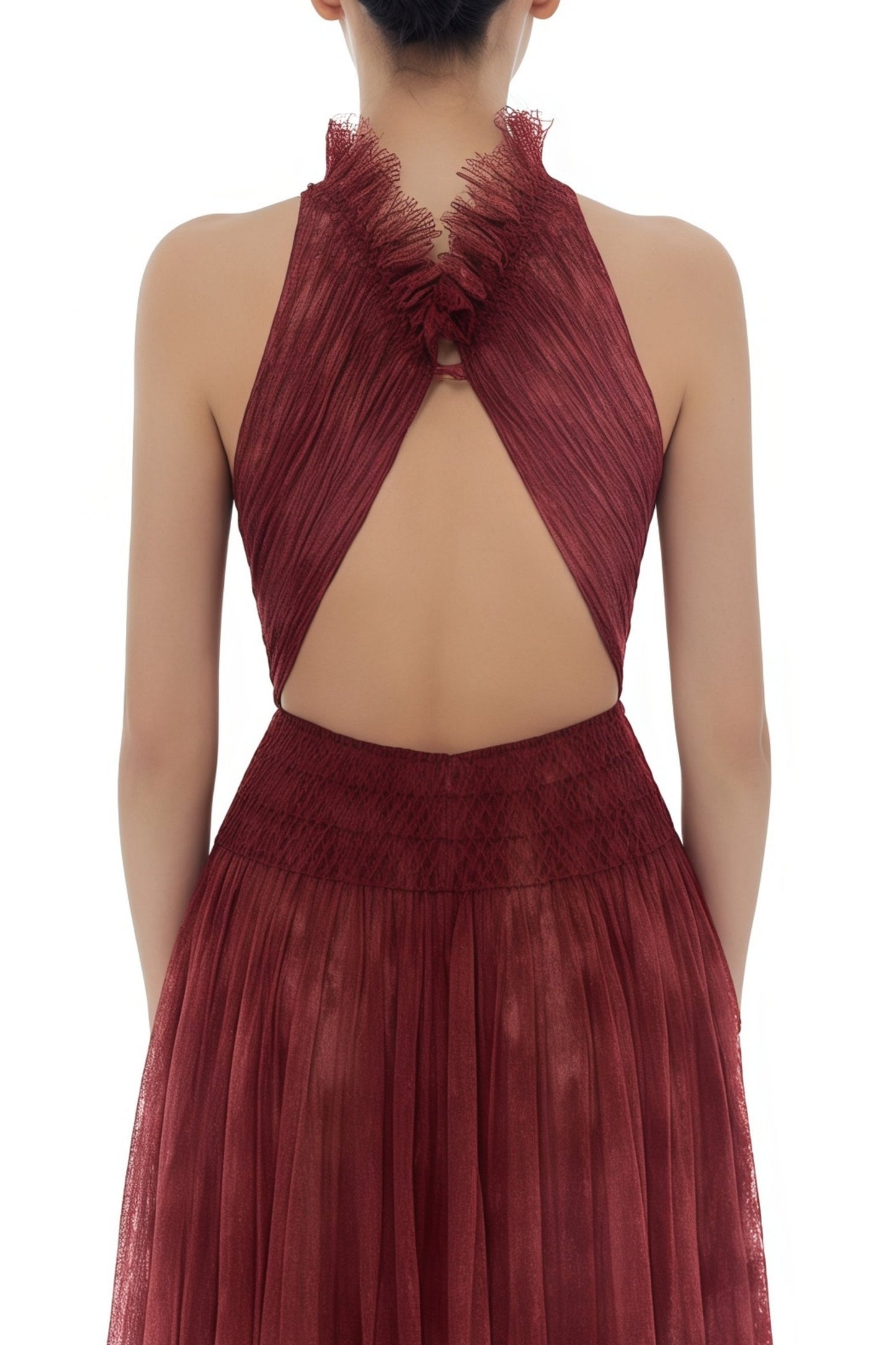 Amandine Red Halterneck Semi-sheer Maxi Dress