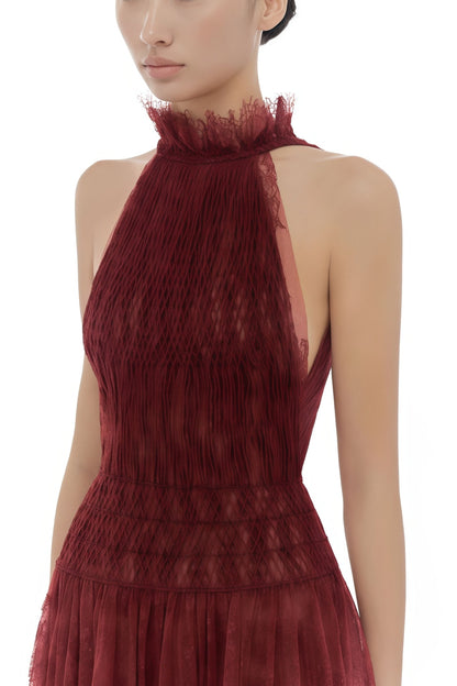 Amandine Red Halterneck Semi-sheer Maxi Dress