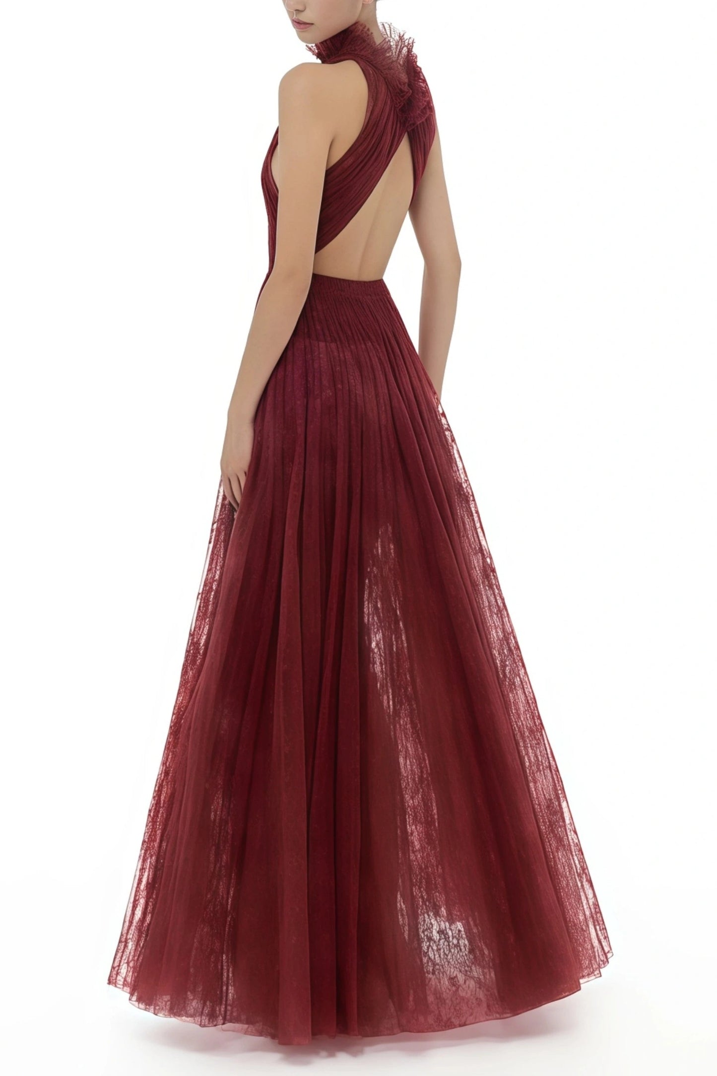 Amandine Red Halterneck Semi-sheer Maxi Dress