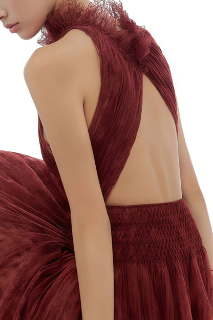 Amandine Red Halterneck Semi-sheer Maxi Dress
