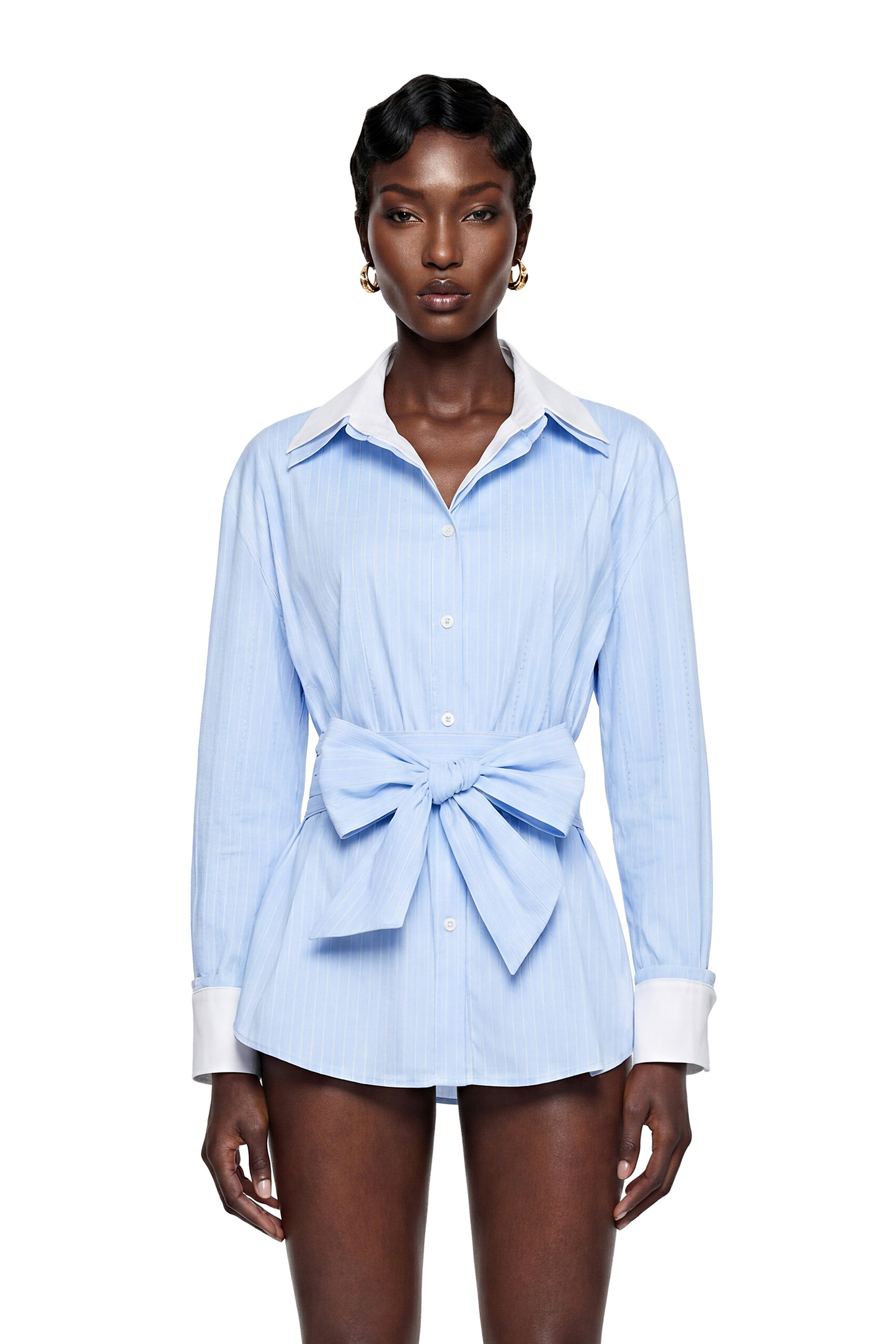 Moran Blue Striped Mini Dress with Twist Front