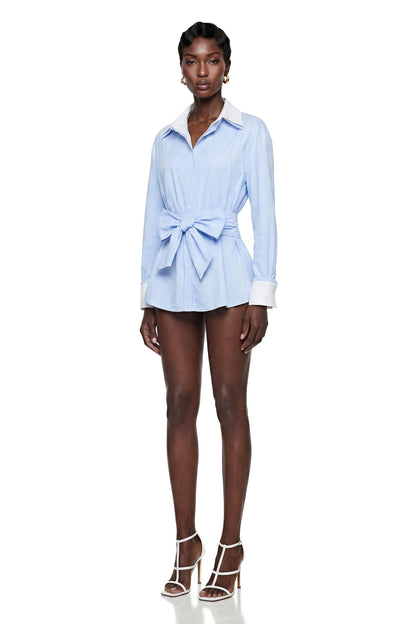 Moran Blue Striped Mini Dress with Twist Front