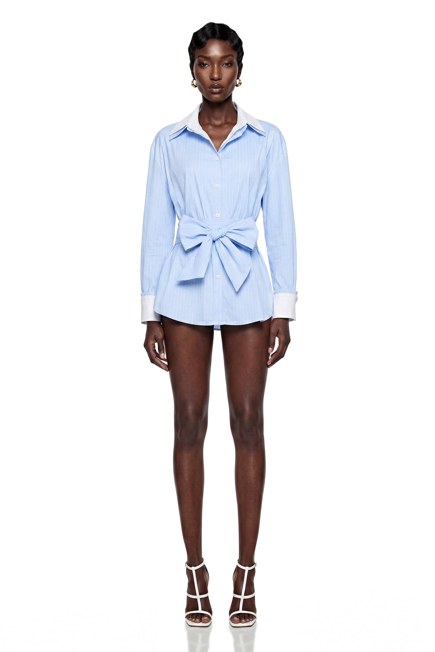 Moran Blue Striped Mini Dress with Twist Front