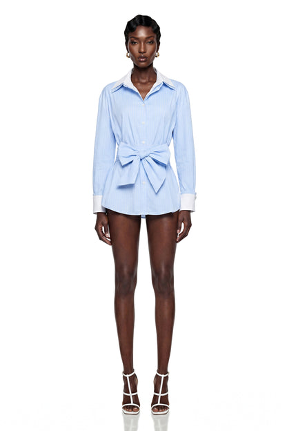 Moran Blue Striped Mini Dress with Twist Front