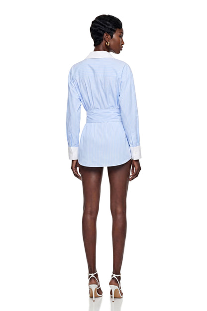 Moran Blue Striped Mini Dress with Twist Front