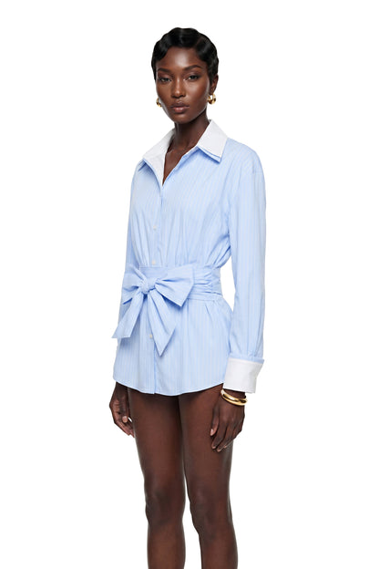 Moran Blue Striped Mini Dress with Twist Front