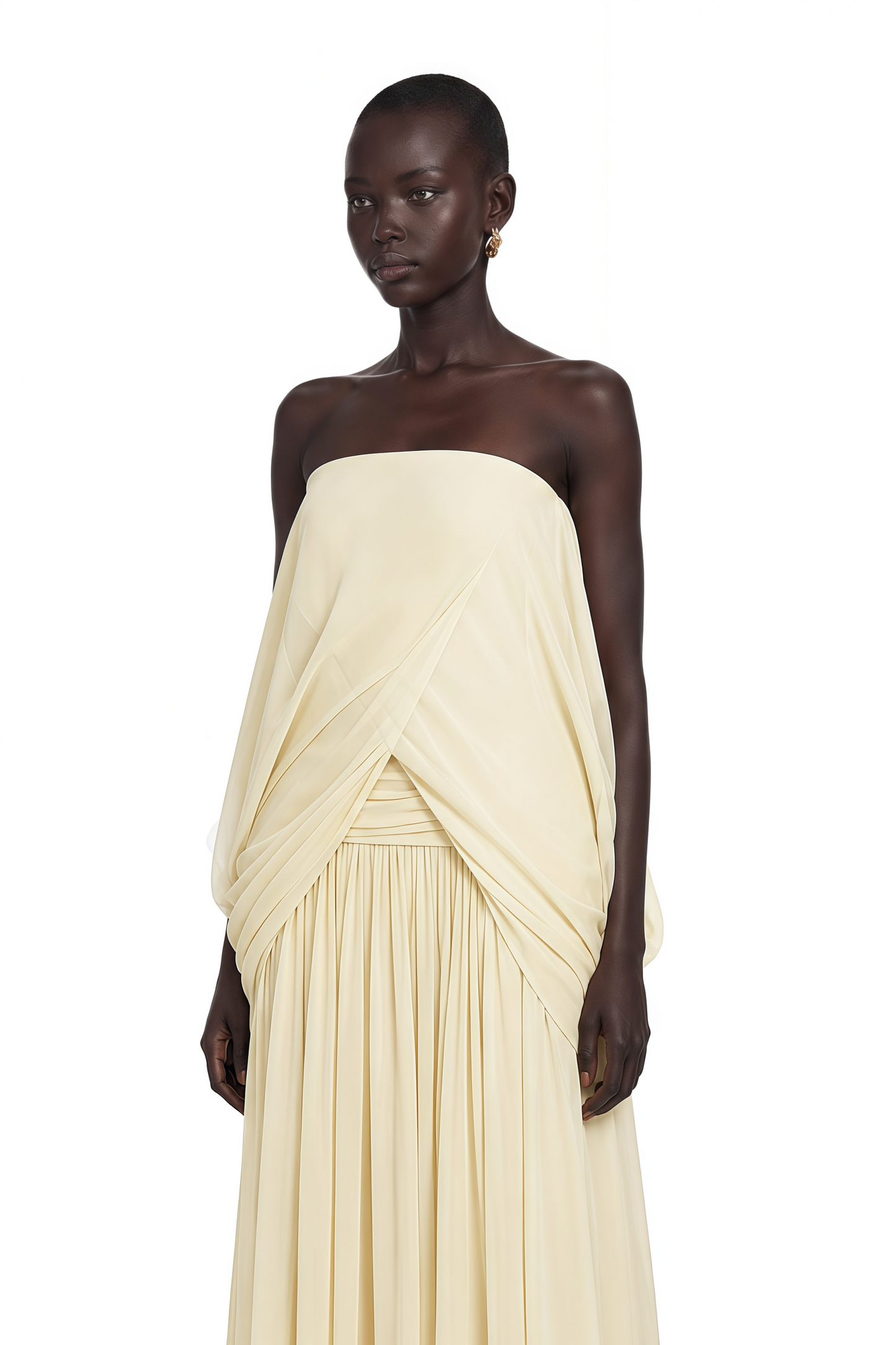 Morgan Pale Yellow Off Shoulder Ruched Maxi Dress