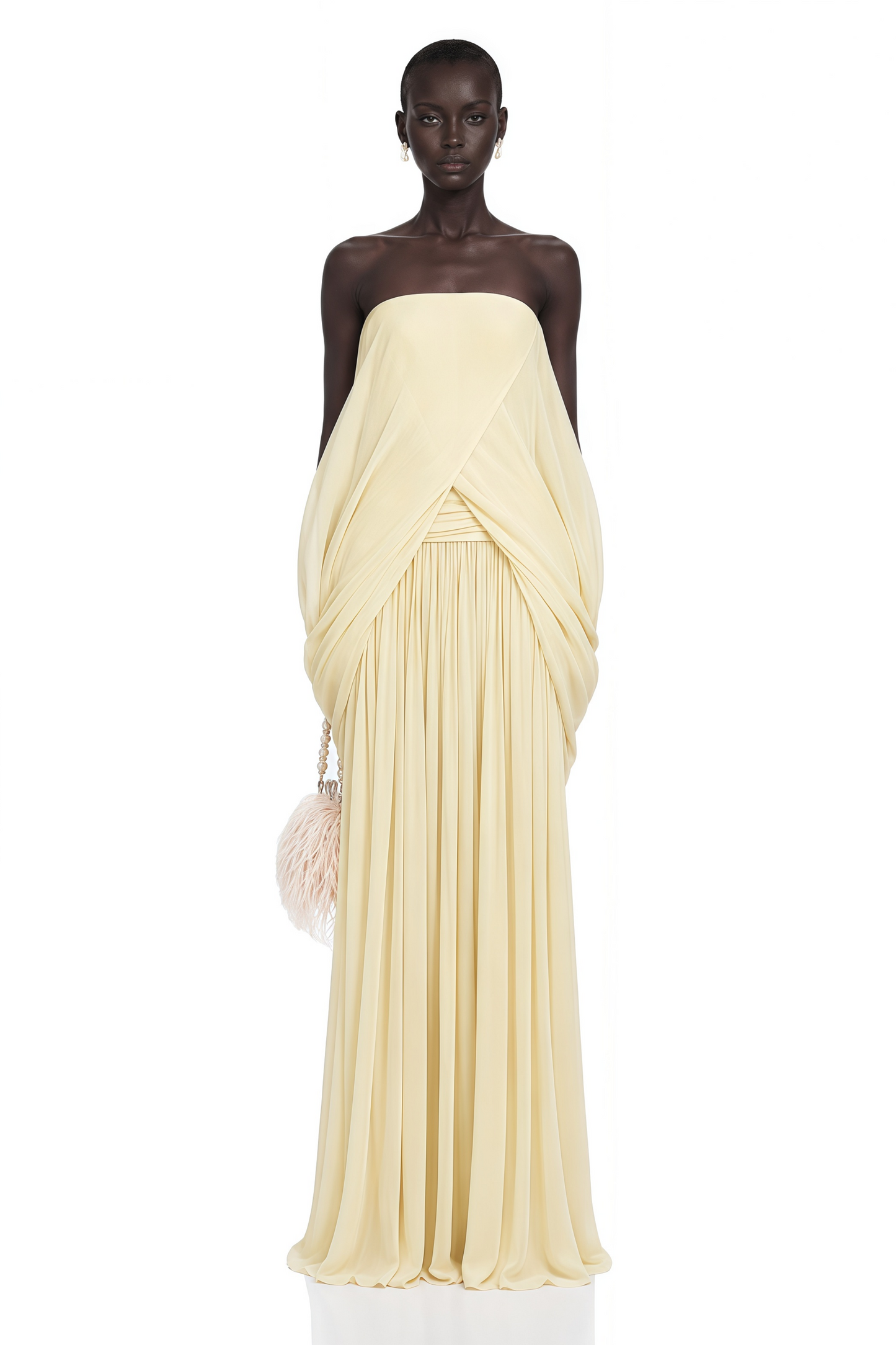 Morgan Pale Yellow Off Shoulder Ruched Maxi Dress