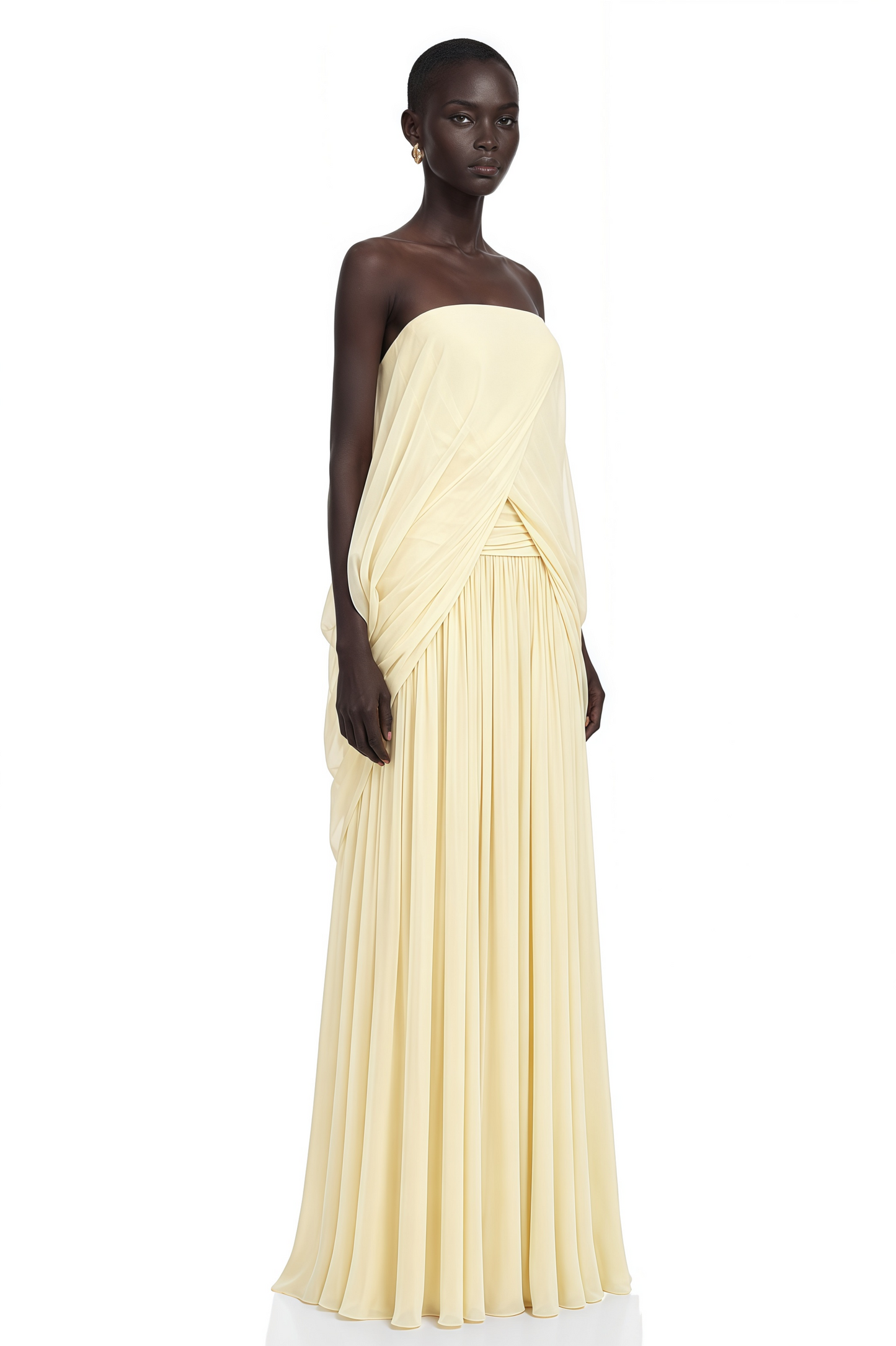 Morgan Pale Yellow Off Shoulder Ruched Maxi Dress