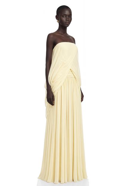 Morgan Pale Yellow Off Shoulder Ruched Maxi Dress