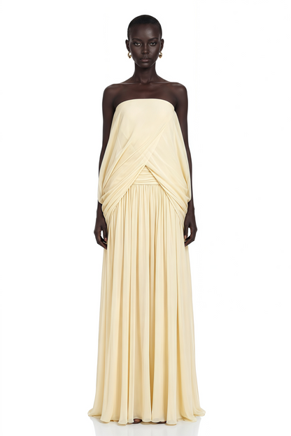 Morgan Pale Yellow Off Shoulder Ruched Maxi Dress