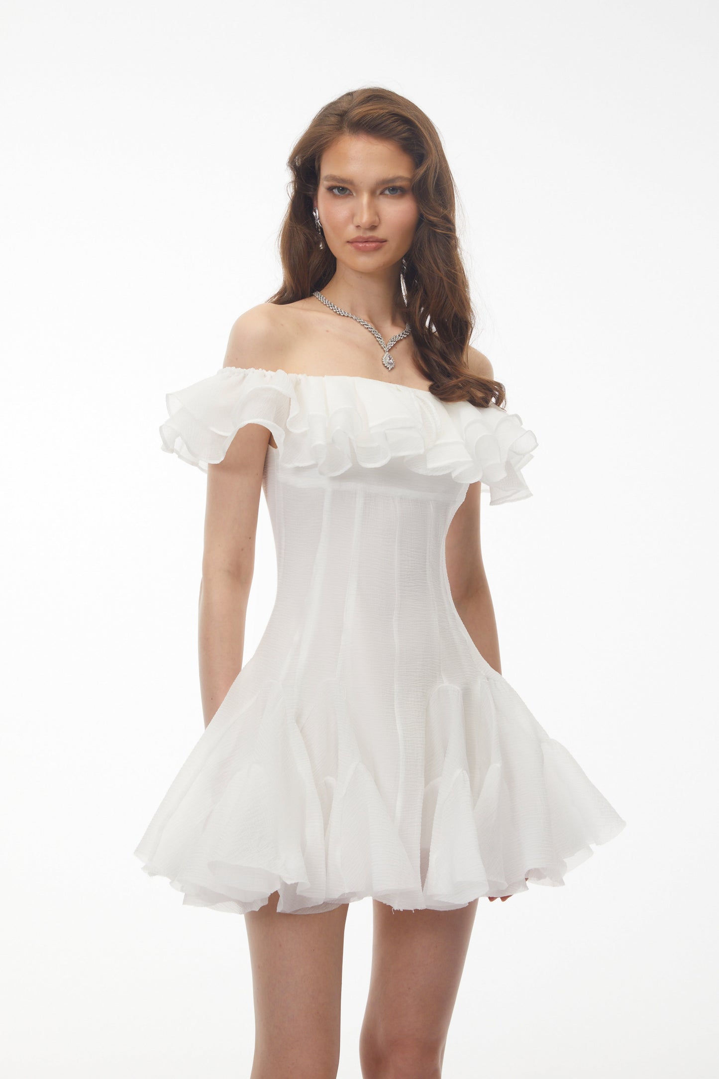 Muriel White Off Shoulder Ruched Mini Dress