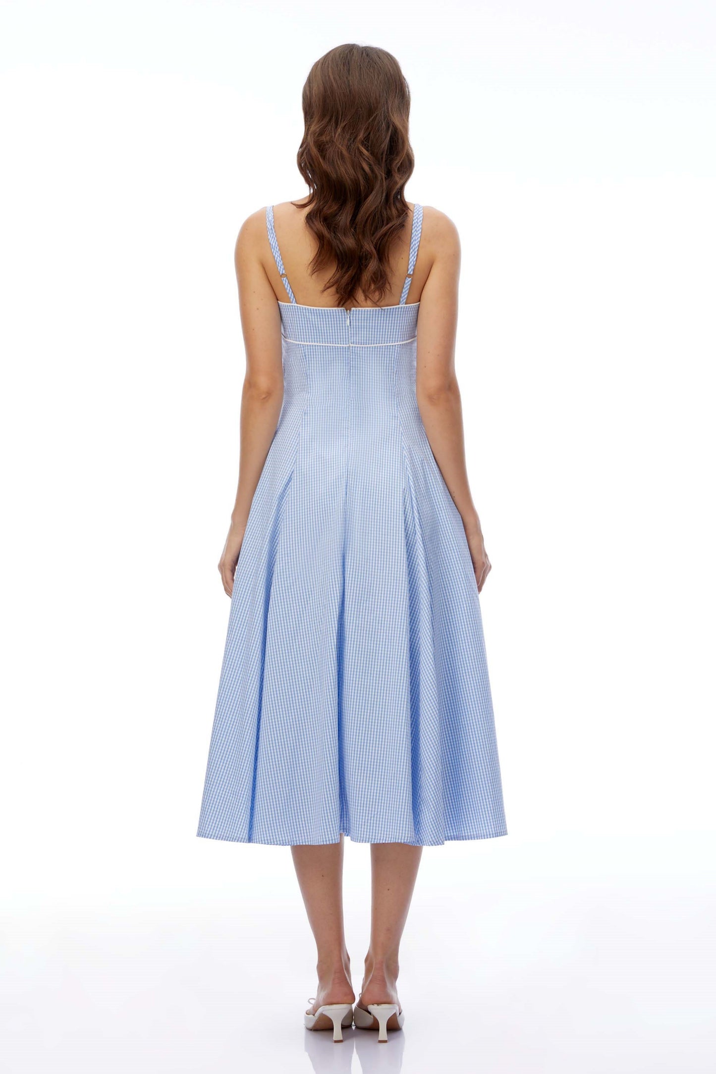 Myrtle Blue Square Neck Plaid Midi Dress