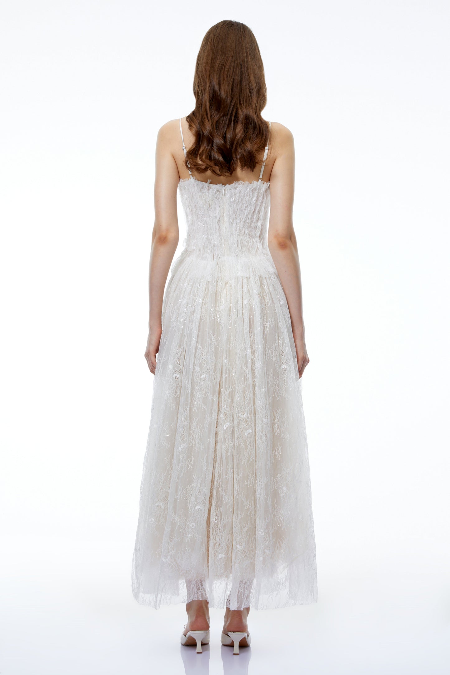 Nadir White Pleated Lace Maxi Dress