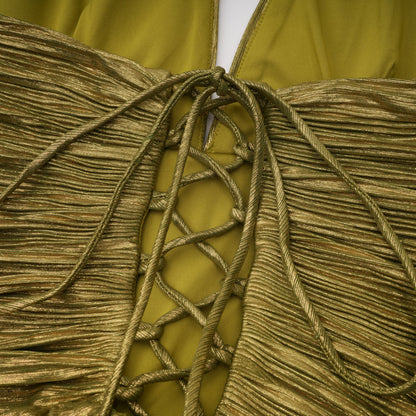 Nadya Olive Green Halterneck Ruched Maxi Dress