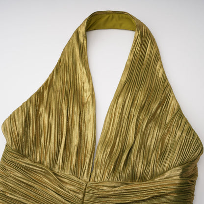 Nadya Olive Green Halterneck Ruched Maxi Dress