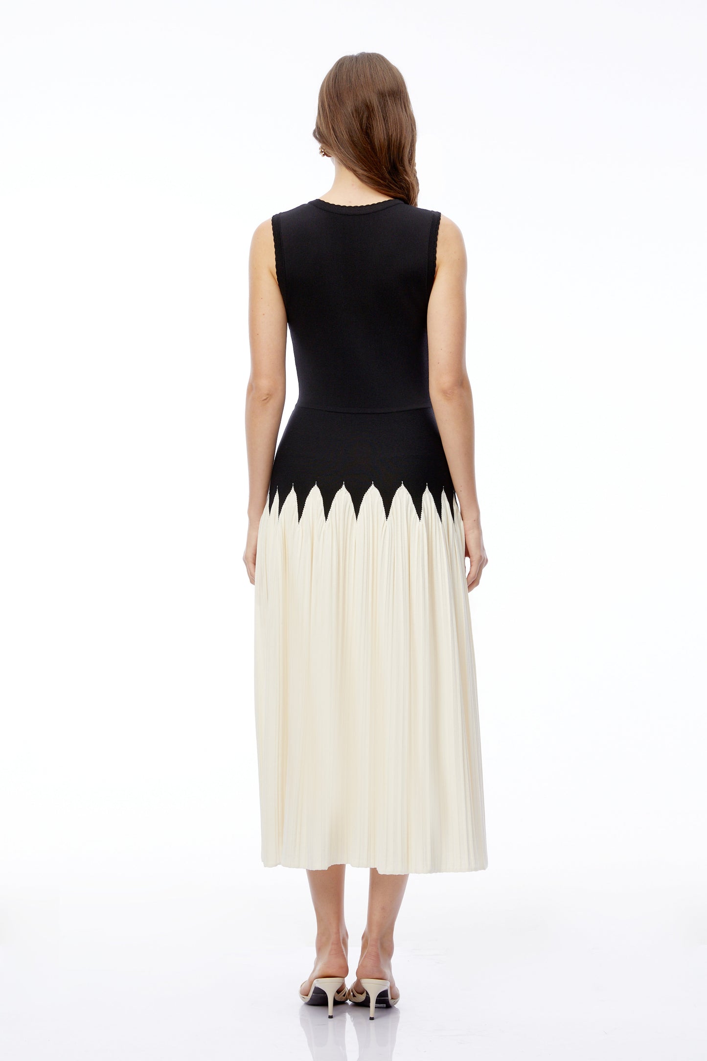 Nancy Black Color Block Pleated Midi Dress