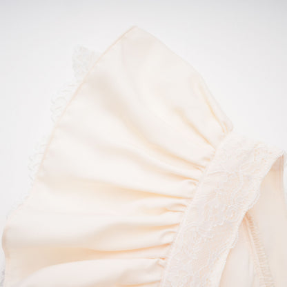 Nani Cream Plunge Neck Satin Jumpsuit with Lace Panels