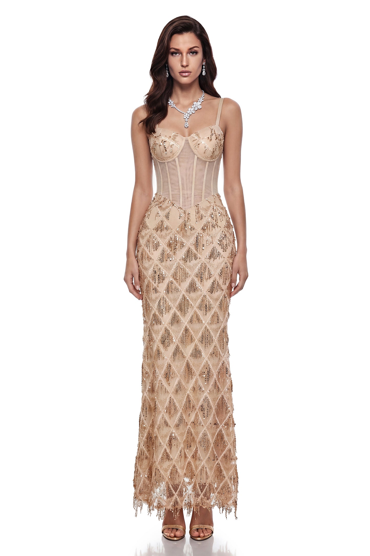 Natalia Champagne Gold Sequin Maxi Dress