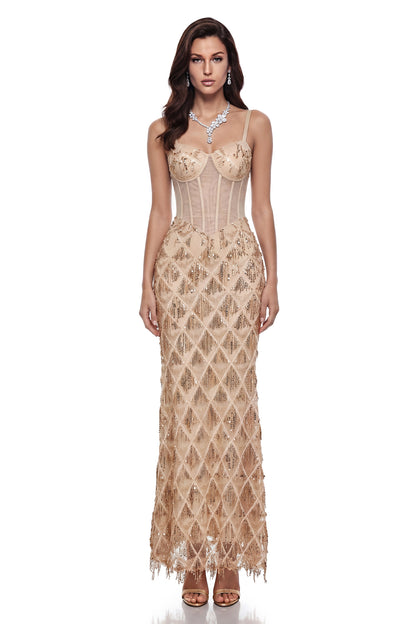 Natalia Champagne Gold Sequin Maxi Dress