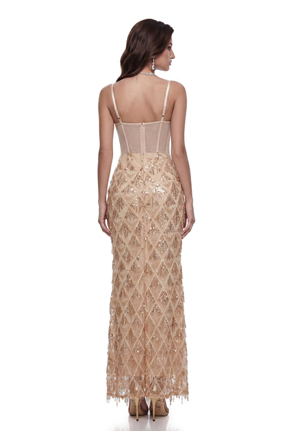 Natalia Champagne Gold Sequin Maxi Dress