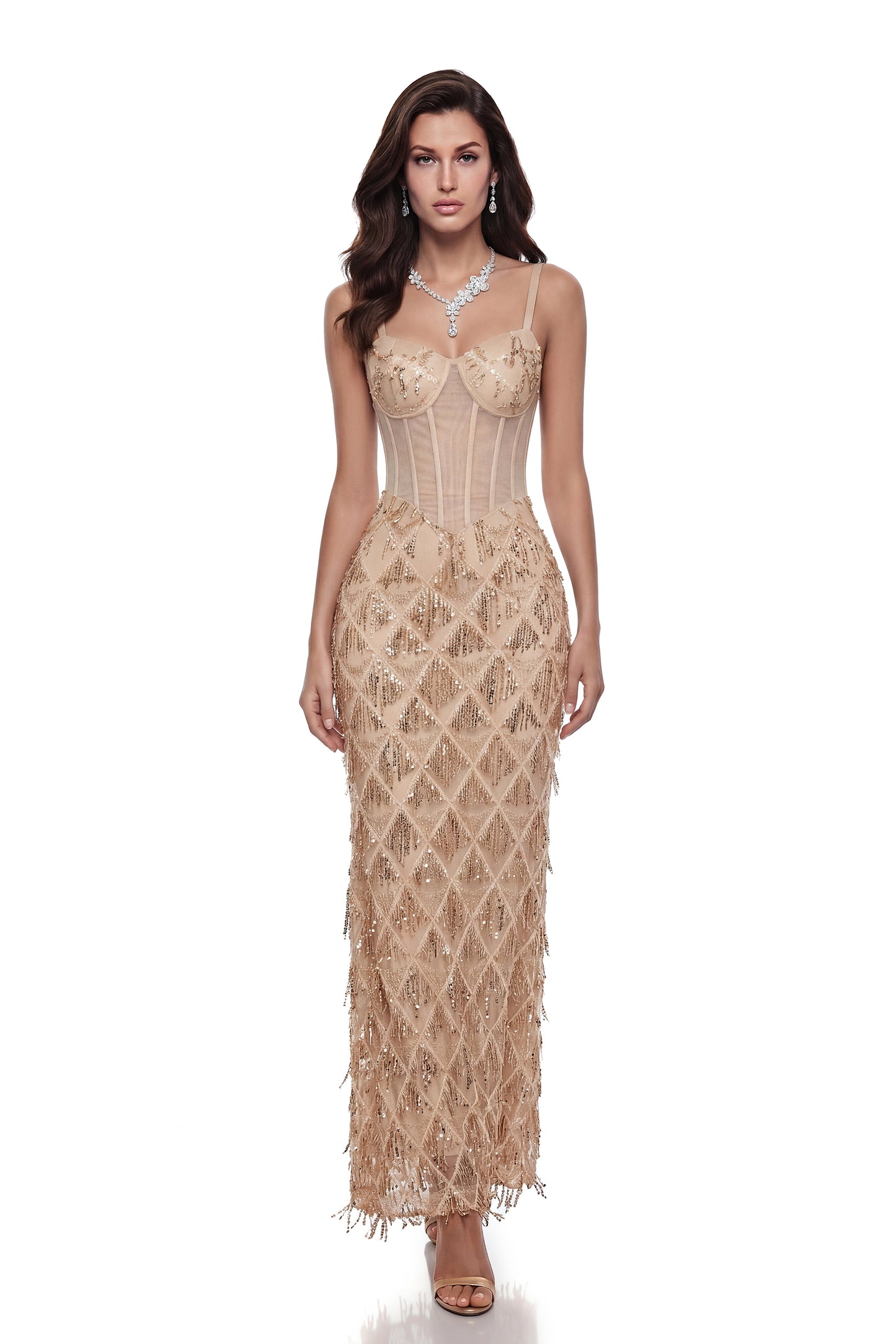 Natalia Champagne Gold Sequin Maxi Dress