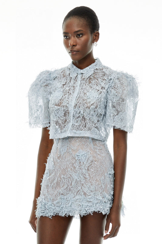 Nathalie Blue Floral Lace Top & Skirt Set