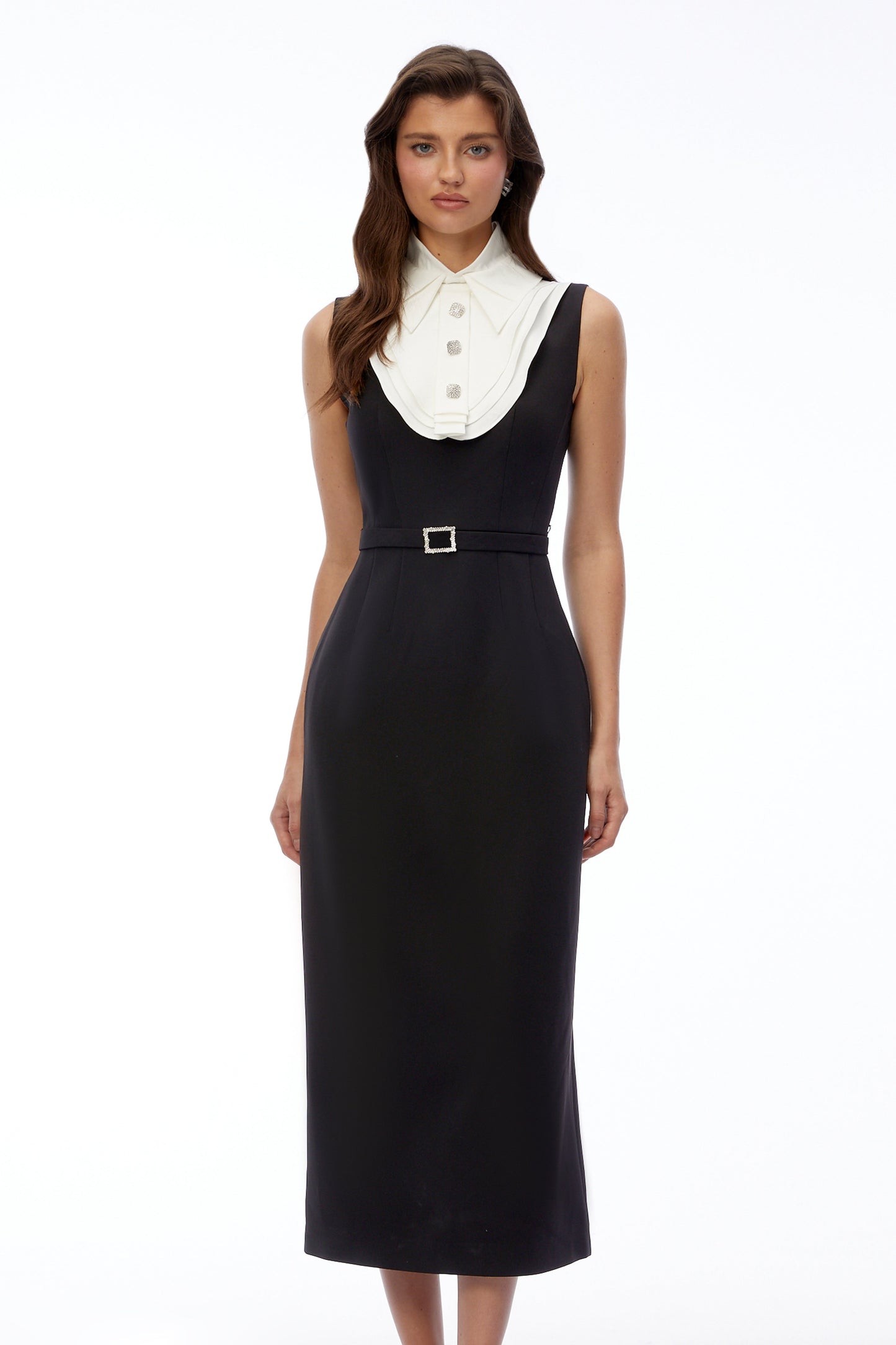 Nessa Black Sleeveless Embellished Midi Dress