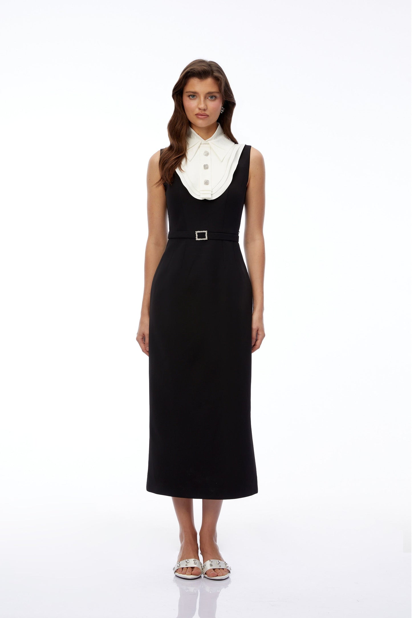 Nessa Black Sleeveless Embellished Midi Dress