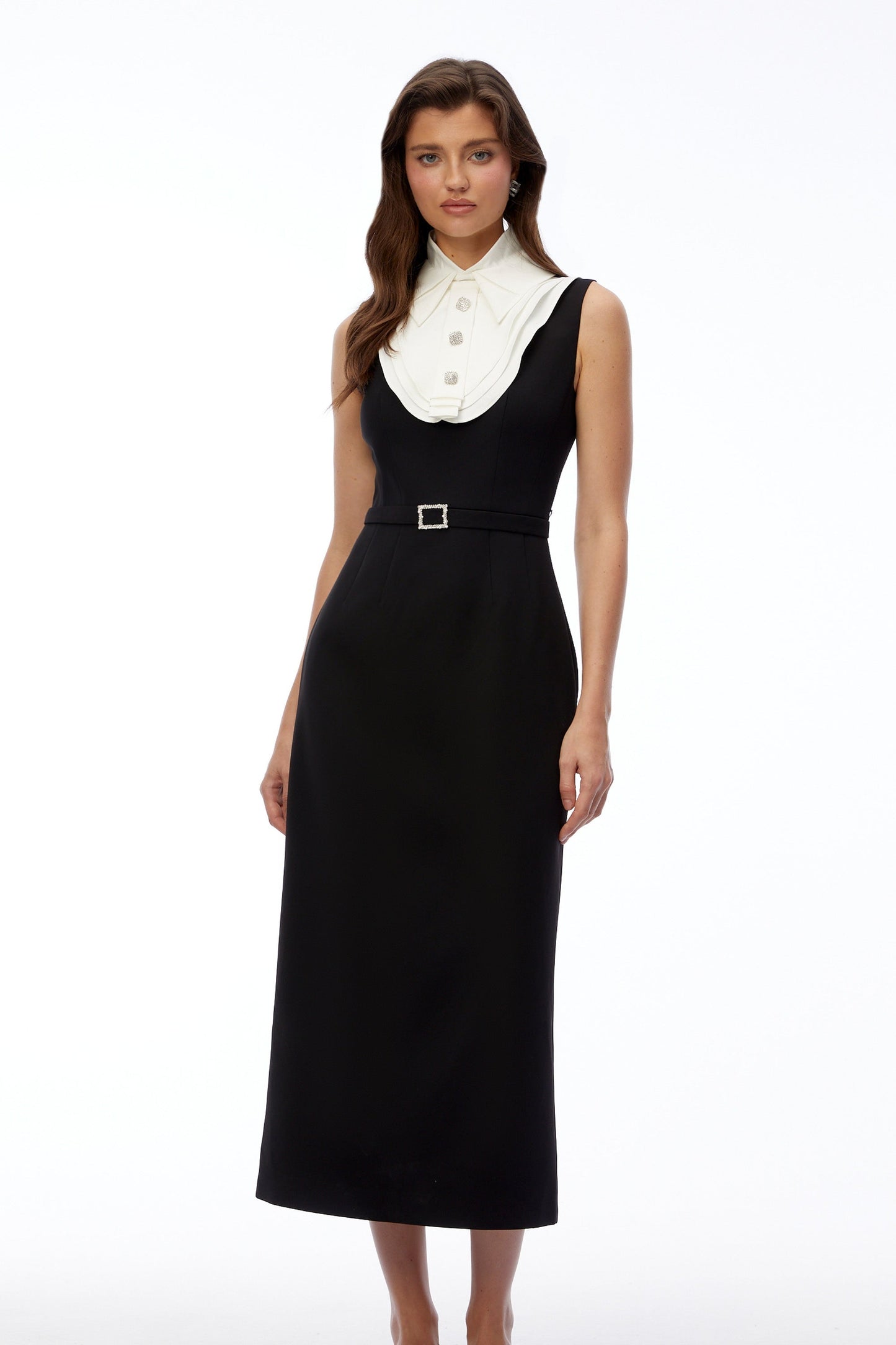 Nessa Black Sleeveless Embellished Midi Dress