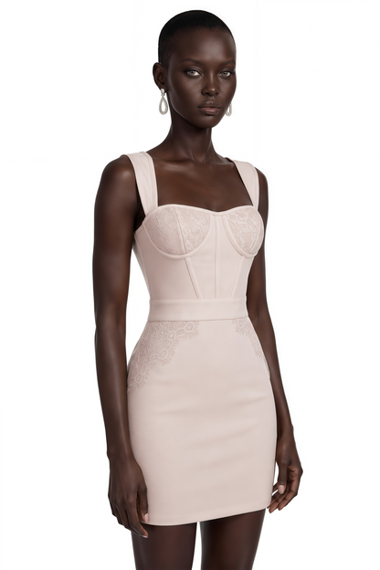 Nettie Pink Sweetheart Lace Mini Dress