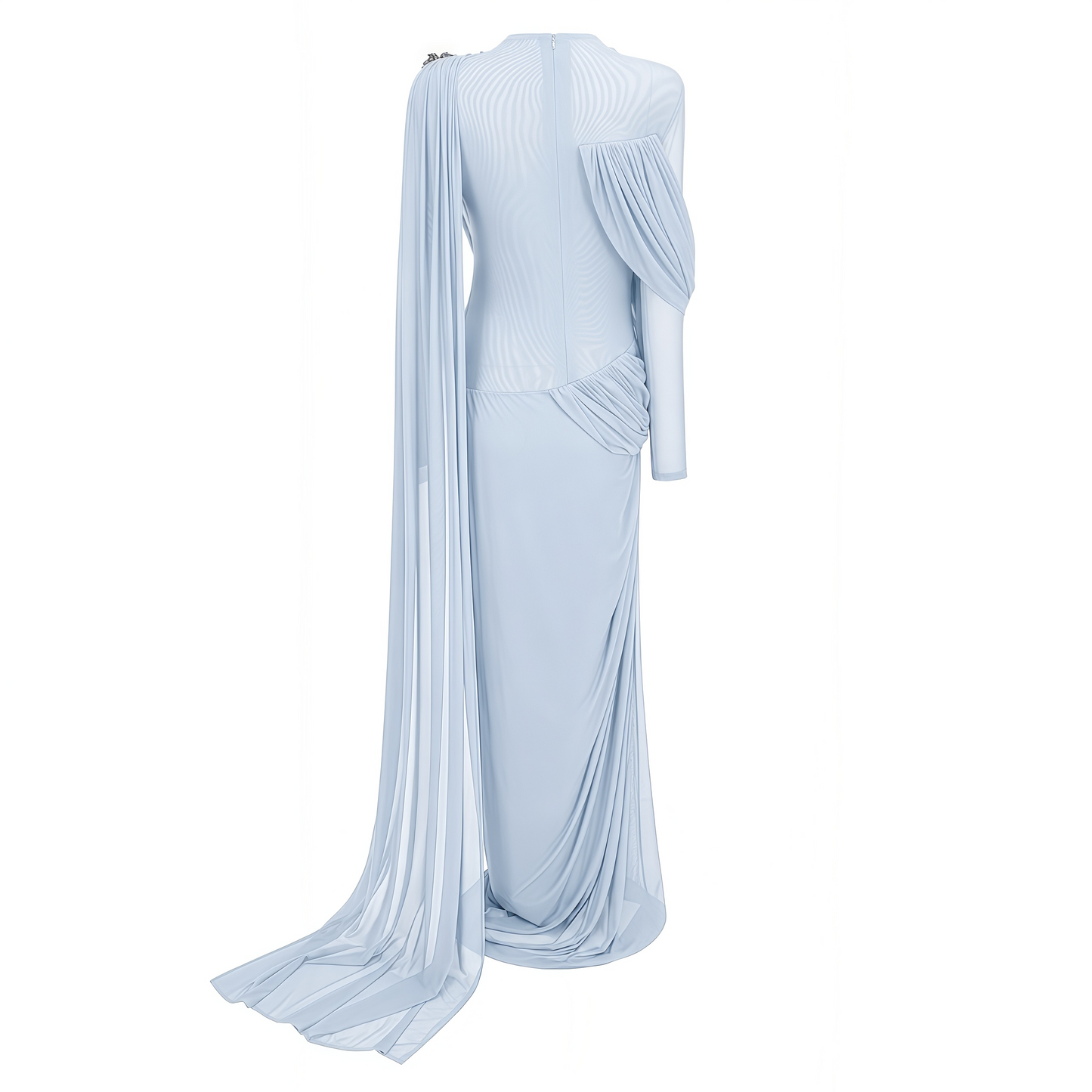 Newton Blue Asymmetrical Ribbon Ruched Maxi Dress