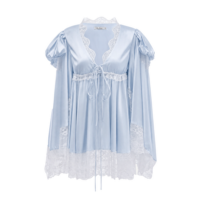 Ngawai Blue Sweetheart Mini Dress with Lace Trim