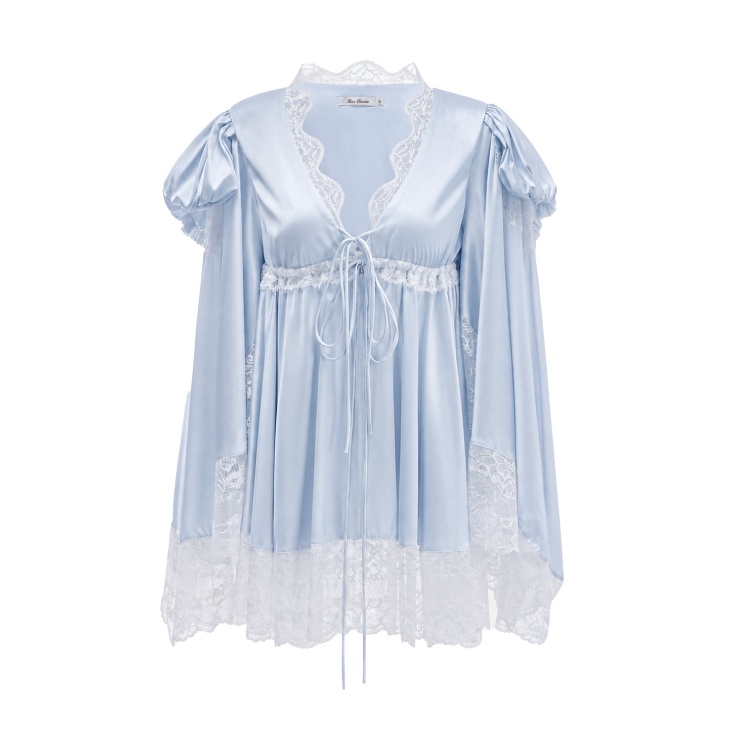 Ngawai Blue Sweetheart Mini Dress with Lace Trim