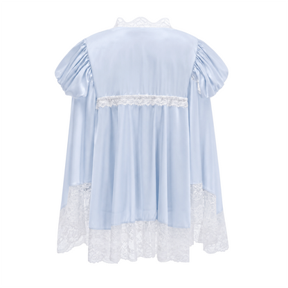 Ngawai Blue Sweetheart Mini Dress with Lace Trim