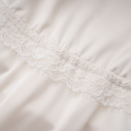 Ngawai Champagne Sweetheart Mini Dress with Lace Trim